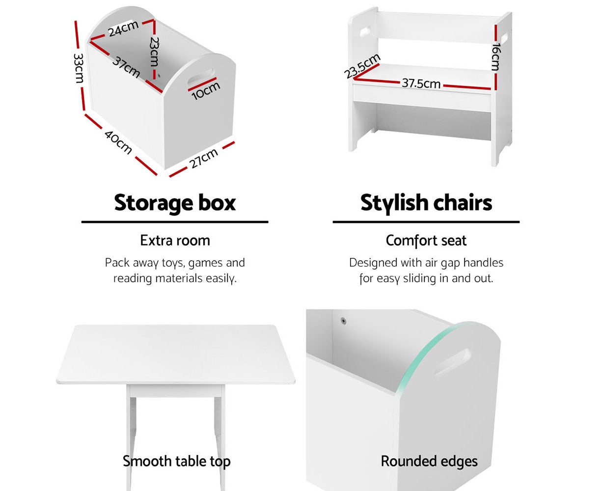 3PCS Kids Table and Chairs Set Storage Toys Play Activity Desk