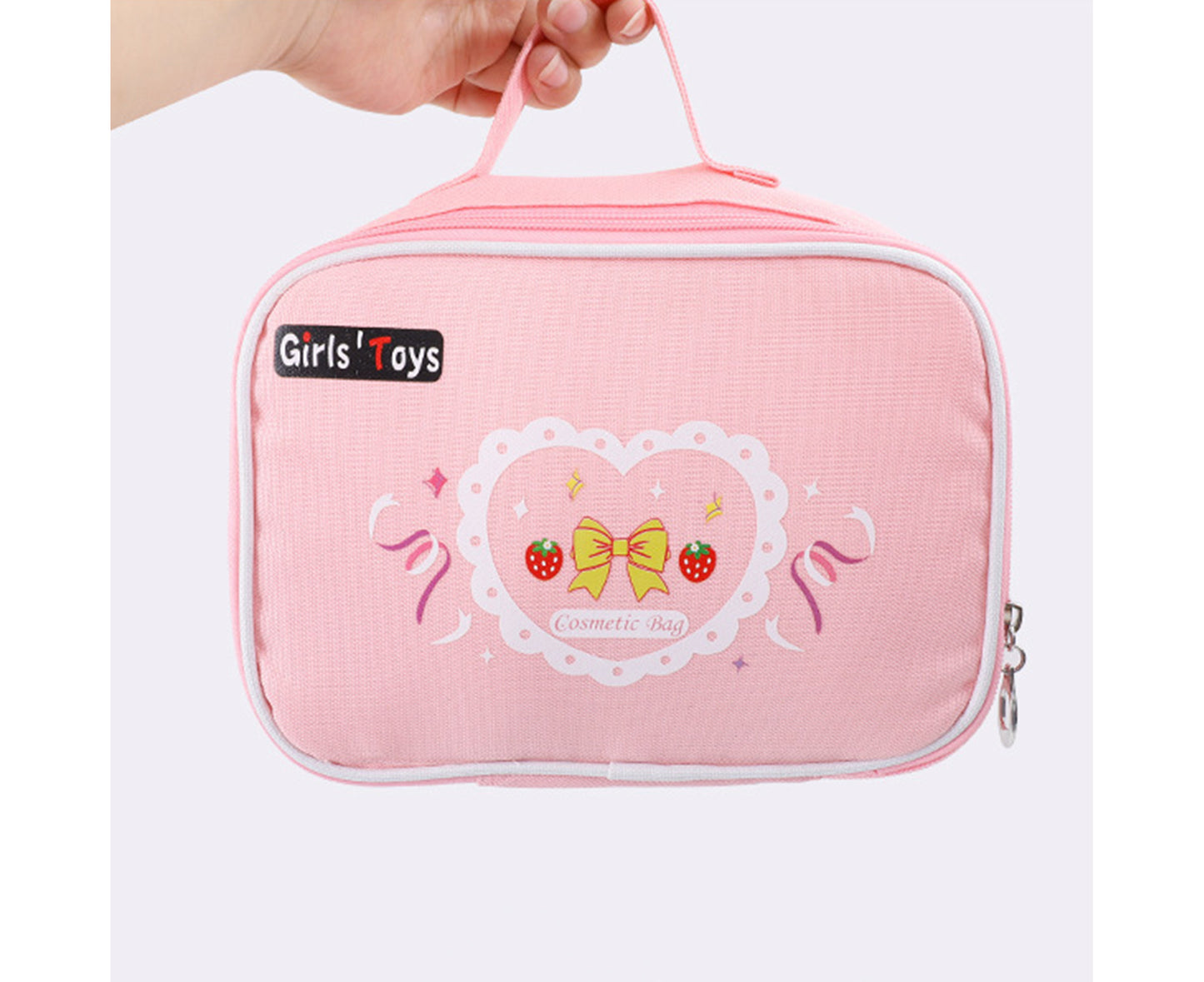 Makeup Toys with Bag Attractive Smooth Surface Safe Dreamlike Novel Colorful Girl Role Play Simulation Makeup Cosmetic Toy Birthday Gift Pink