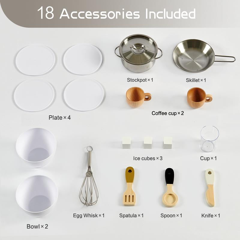 Joylike Wooden Play Kitchen Toys for Kids, with Wooden Kitchen Utensils