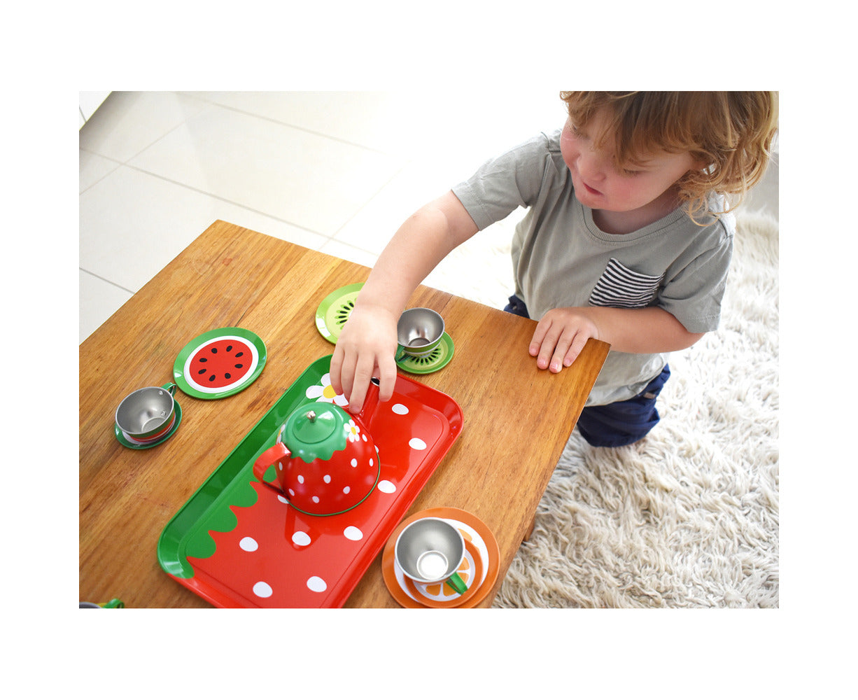 Children'S/Kids Fruit Salad Themed Pretend Play Tin Tea Set 15Pcs 3+