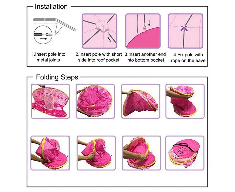 Portable Foldable Children Kids Game Play Tent Indoor Yurt Castle Playhouse Toy-Pink