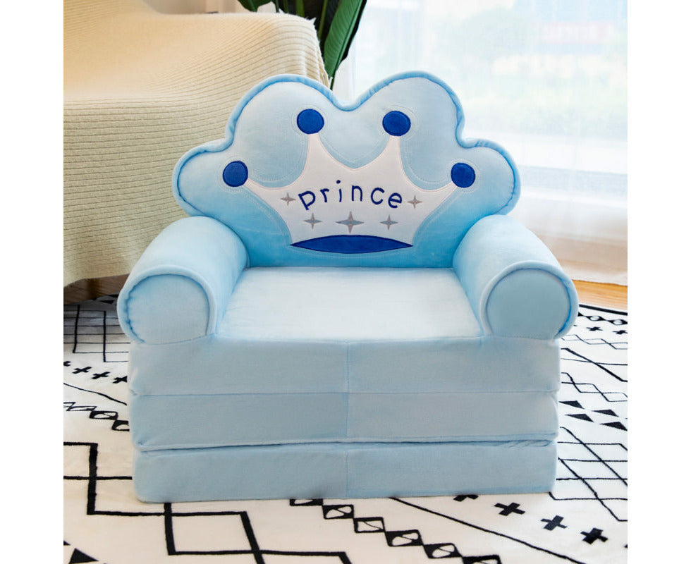 Cute Cartoon Kids for Toddler 2 in 1 Comfy Fold Out Couch Bed-Blue Crown