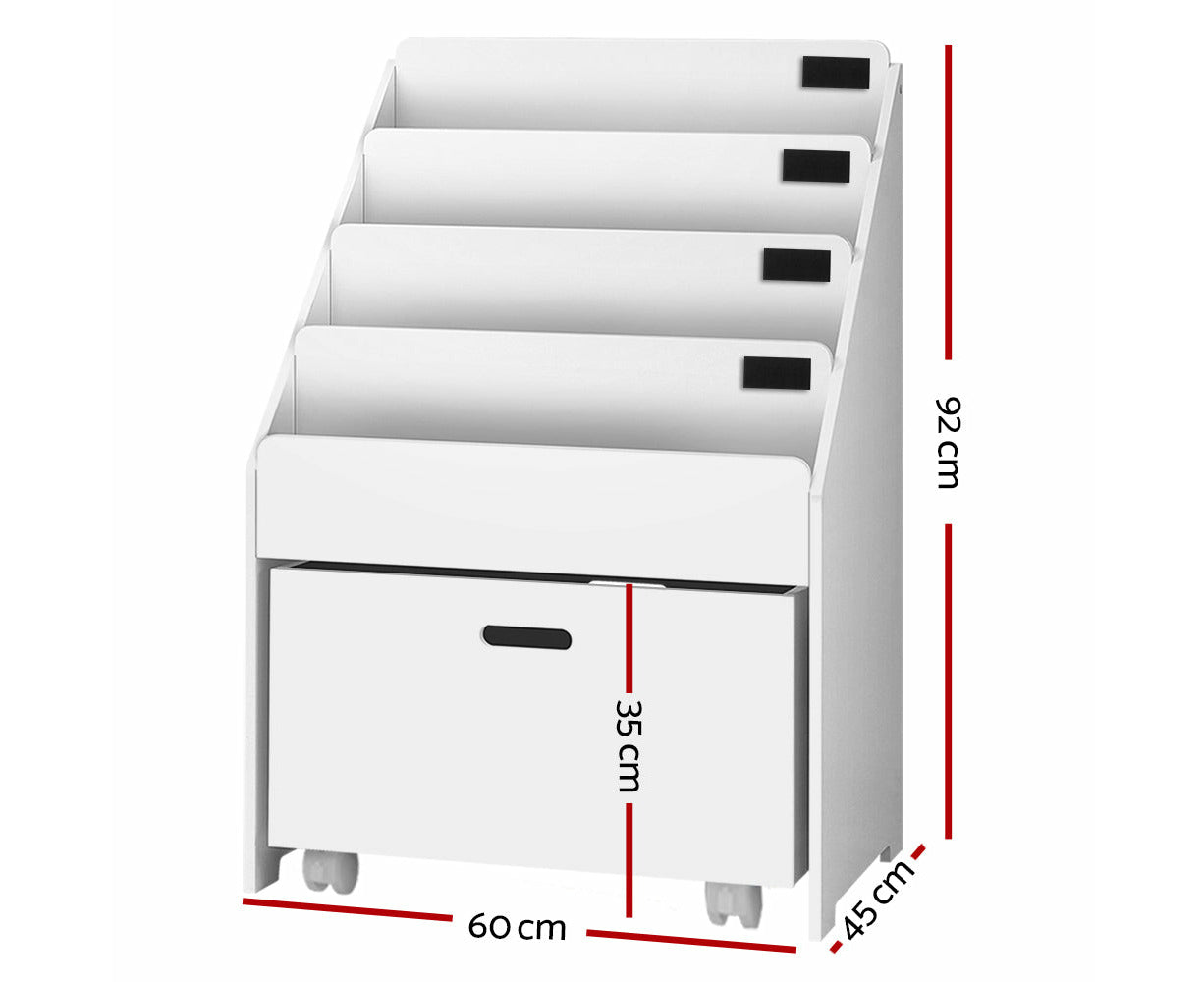 4 Tiers Kids Bookshelf Storage Organiser Children Bookcase Drawers Display