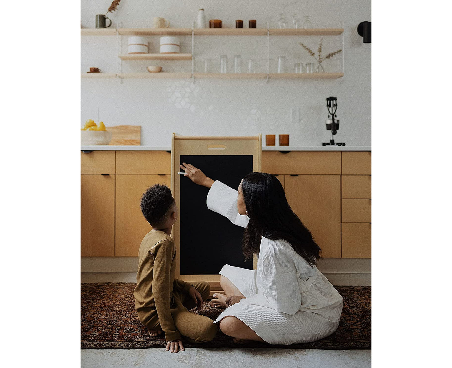 Kids Step Stool Learning Helper Tower Kitchen Helper Stool with Chalkboard