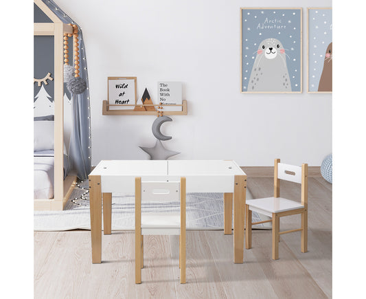 3PCS Kids Table and Chairs Set Storage Toys Play Activity Desk Chalkboard