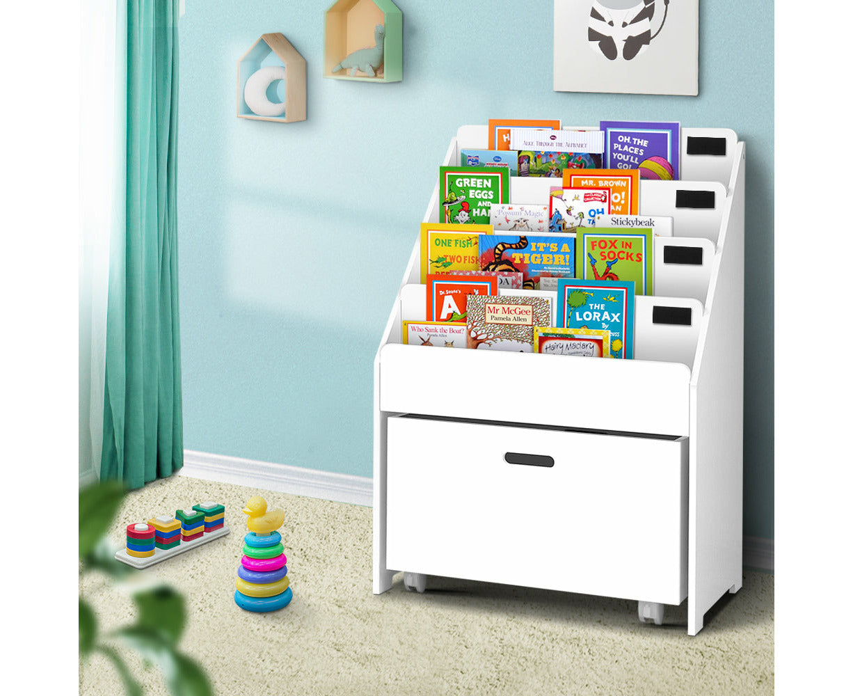4 Tiers Kids Bookshelf Storage Organiser Children Bookcase Drawers Display