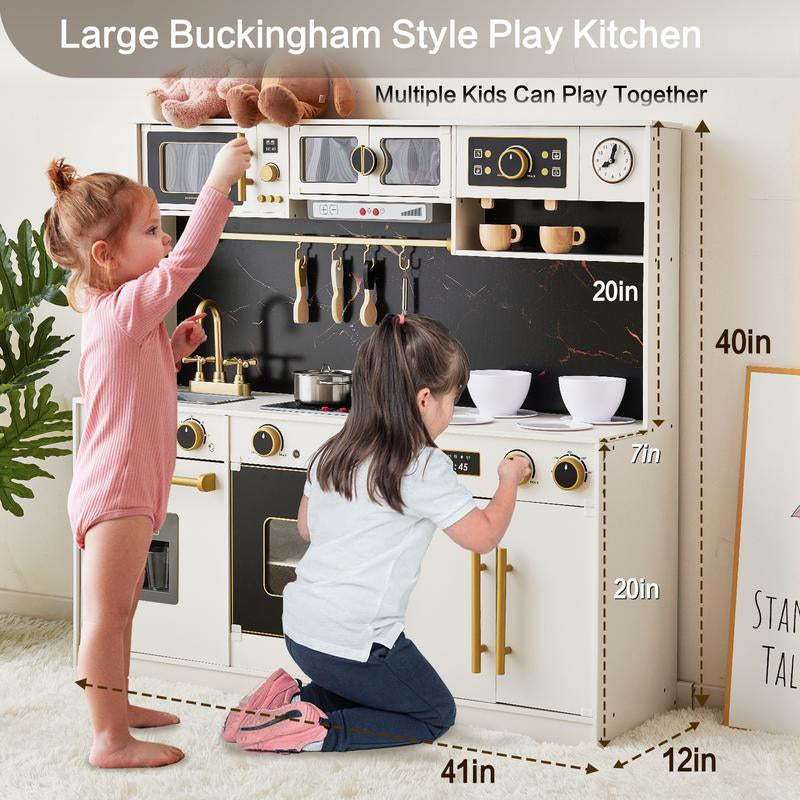 Joylike Wooden Play Kitchen Toys for Kids, with Wooden Kitchen Utensils