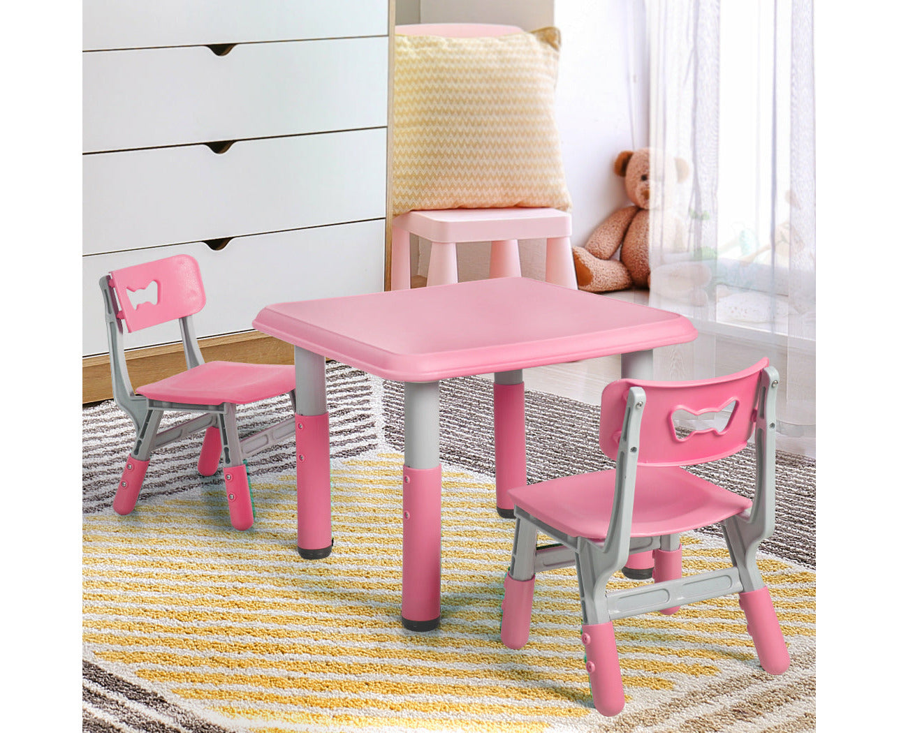 Bopeep Kids Table and Chairs Children Furniture Toys Play Study Desk Set Pink