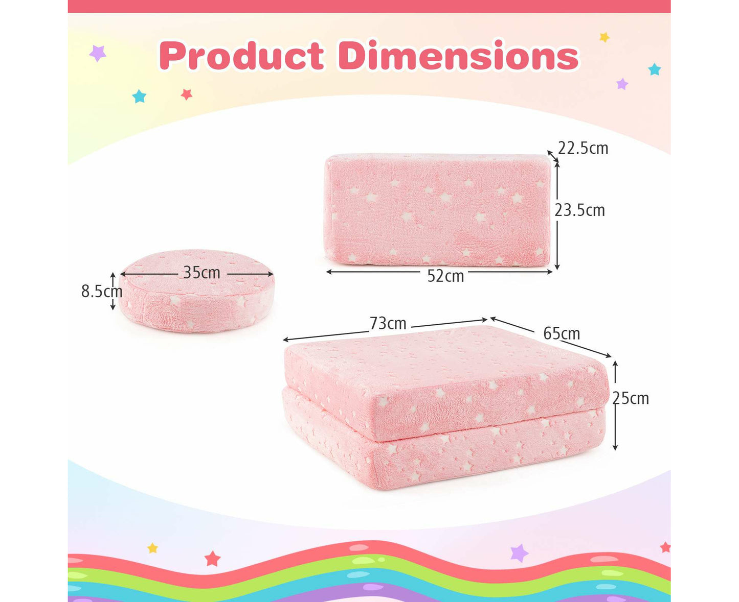6PCS Kids Modular Play Couch Glow in the Dark Sofa Set W/Flannel Covers Convertible Foam Blocks Pink