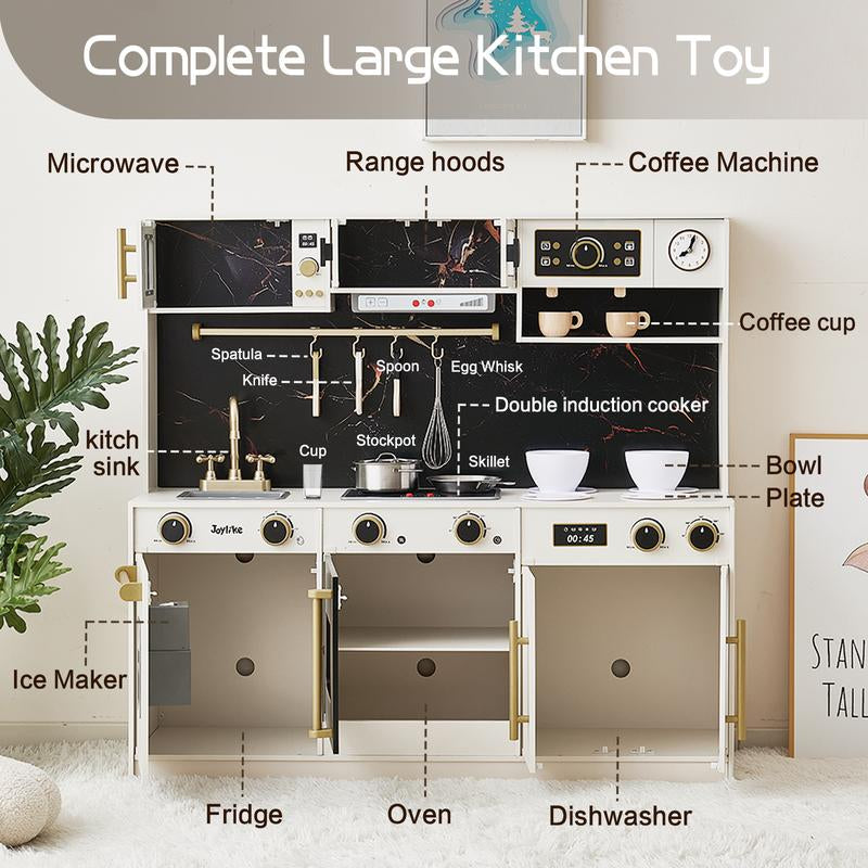 Joylike Wooden Play Kitchen Toys for Kids, with Wooden Kitchen Utensils