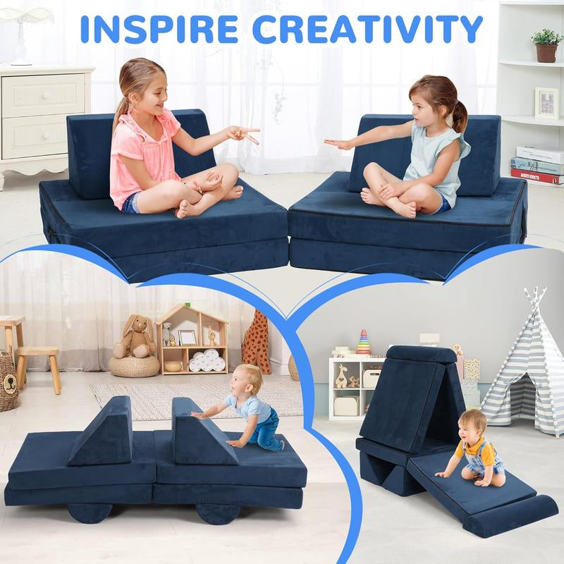 Rengue 8 PCS Modular Kids Play Couch, DIY Modular Toddler Couch for Glow in the Dark, Baby Play Couch Glow Sofa, Easy to Build Magical Forts in Your Playroom, Bedroom, Indoor, Nursery, 3 Shapes