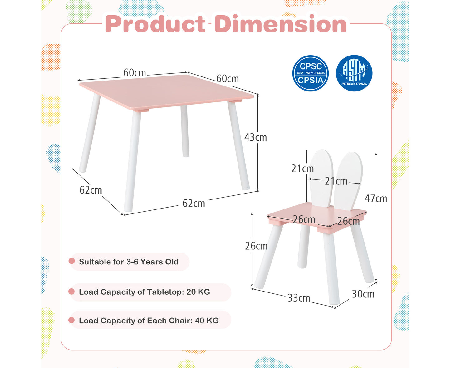3PCS Kids Activity Table and Chairs Wooden Toy Play Desk Children Furniture Pink