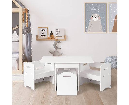 3PCS Kids Table and Chairs Set Storage Toys Play Activity Desk