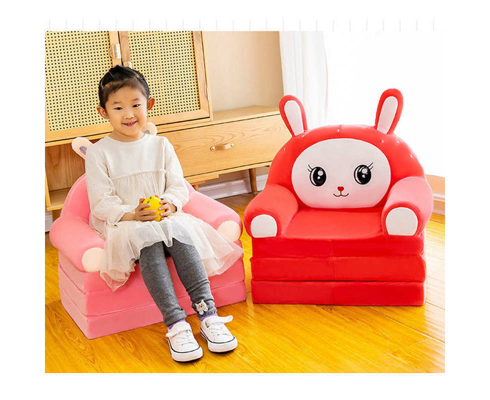 Cute Cartoon Kids for Toddler 2 in 1 Comfy Fold Out Couch Bed-Pink Rabbit