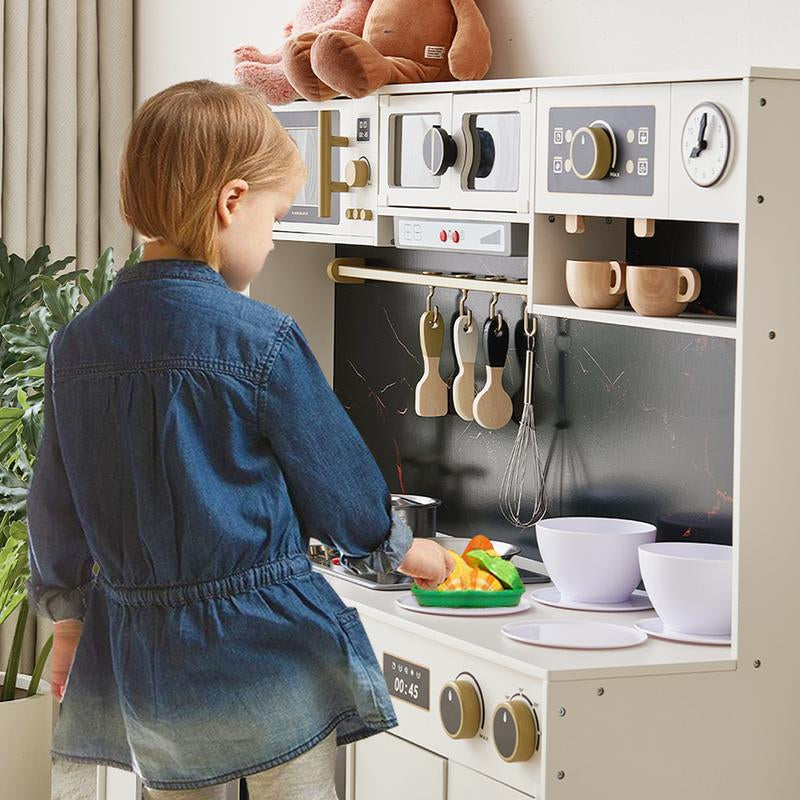 Joylike Wooden Play Kitchen Toys for Kids, with Wooden Kitchen Utensils