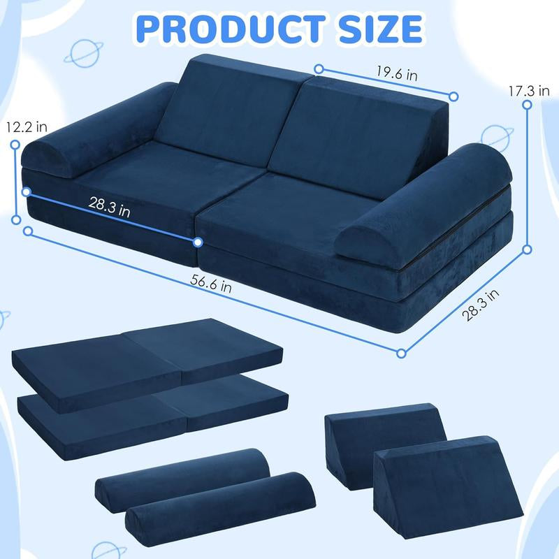 Rengue 8 PCS Modular Kids Play Couch, DIY Modular Toddler Couch for Glow in the Dark, Baby Play Couch Glow Sofa, Easy to Build Magical Forts in Your Playroom, Bedroom, Indoor, Nursery, 3 Shapes