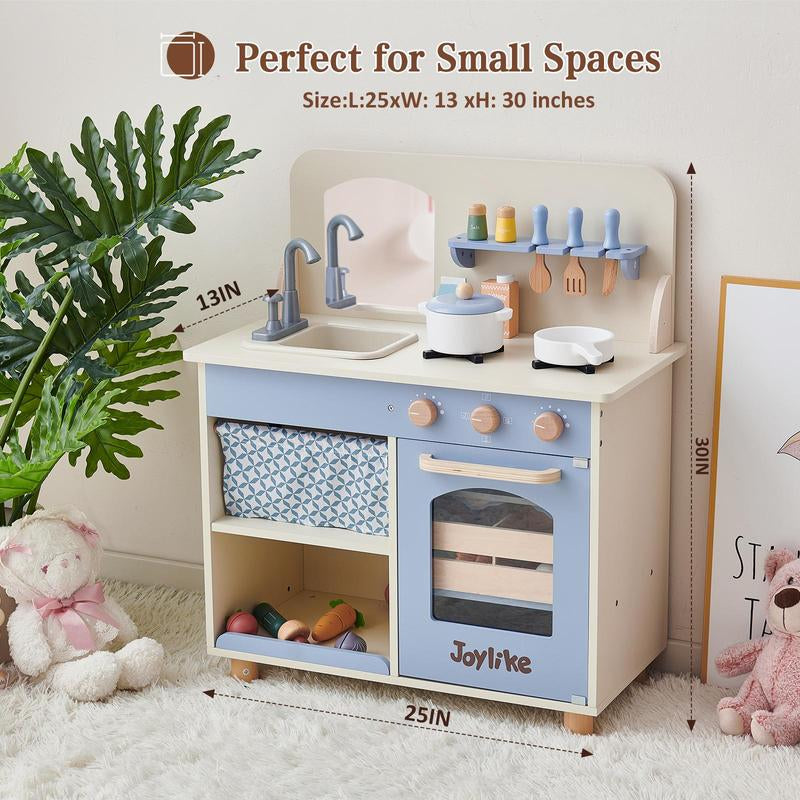 Joylike Wooden Play Kitchen Toys for Kids, with Wooden Kitchen Utensils