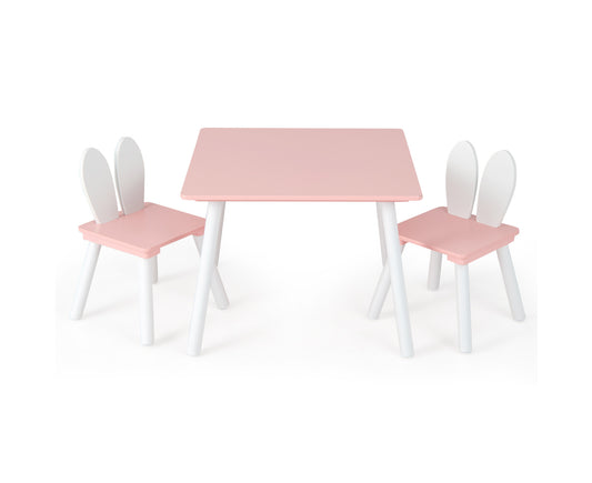 3PCS Kids Activity Table and Chairs Wooden Toy Play Desk Children Furniture Pink