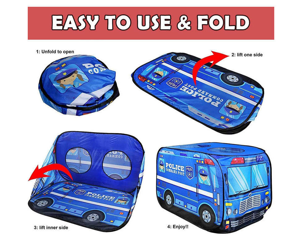 Kids Pop up Play Tent Foldable for Indoor and Outdoor-Police Car