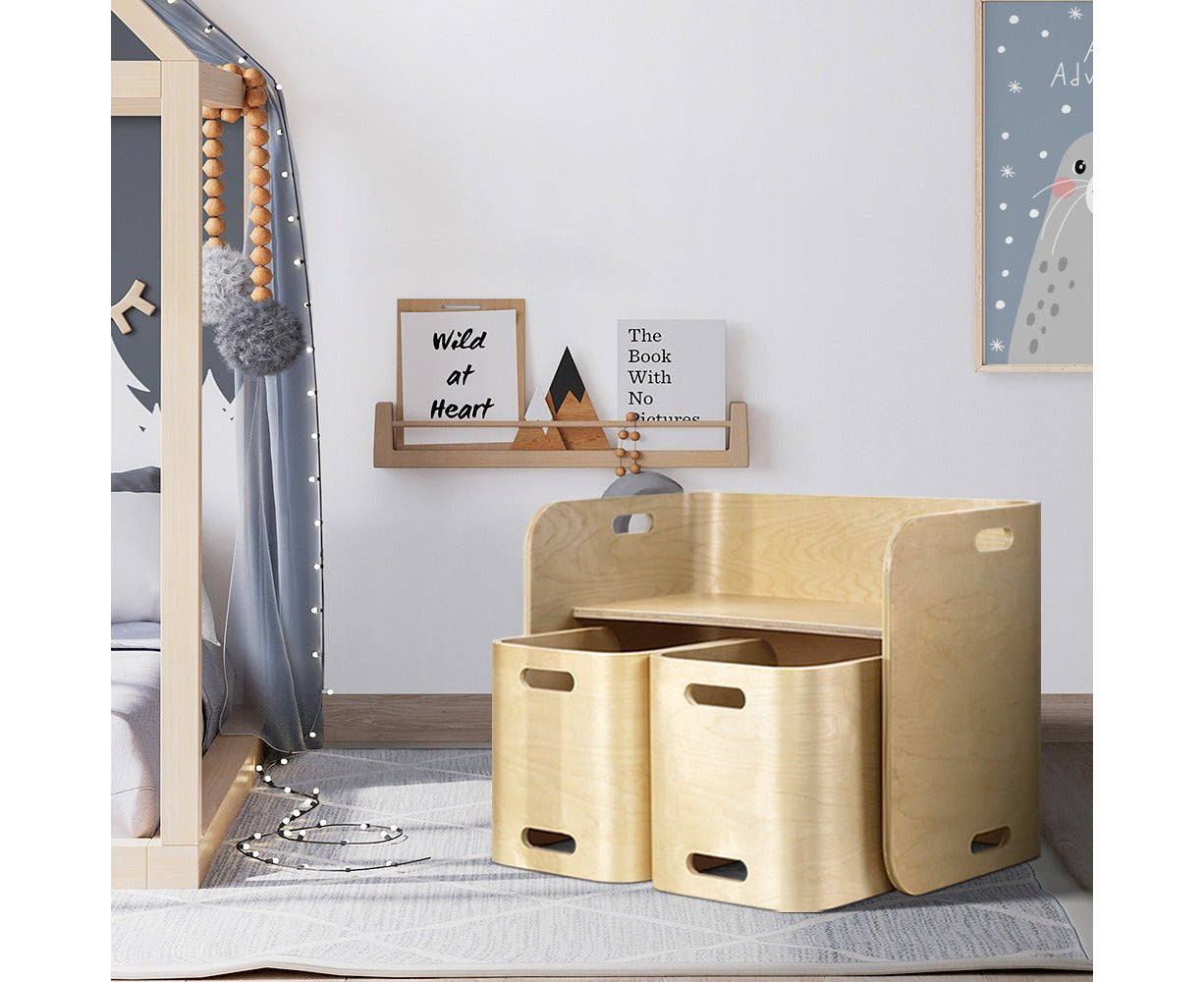 3 PC Nordic Kids Table Chair Set Beige Desk Activity Compact Children