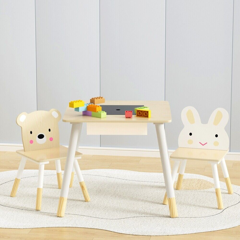 Keezi 3PCS Kids Table and Chairs Set Activity Desk Chalkboard Toy Hidden Storage