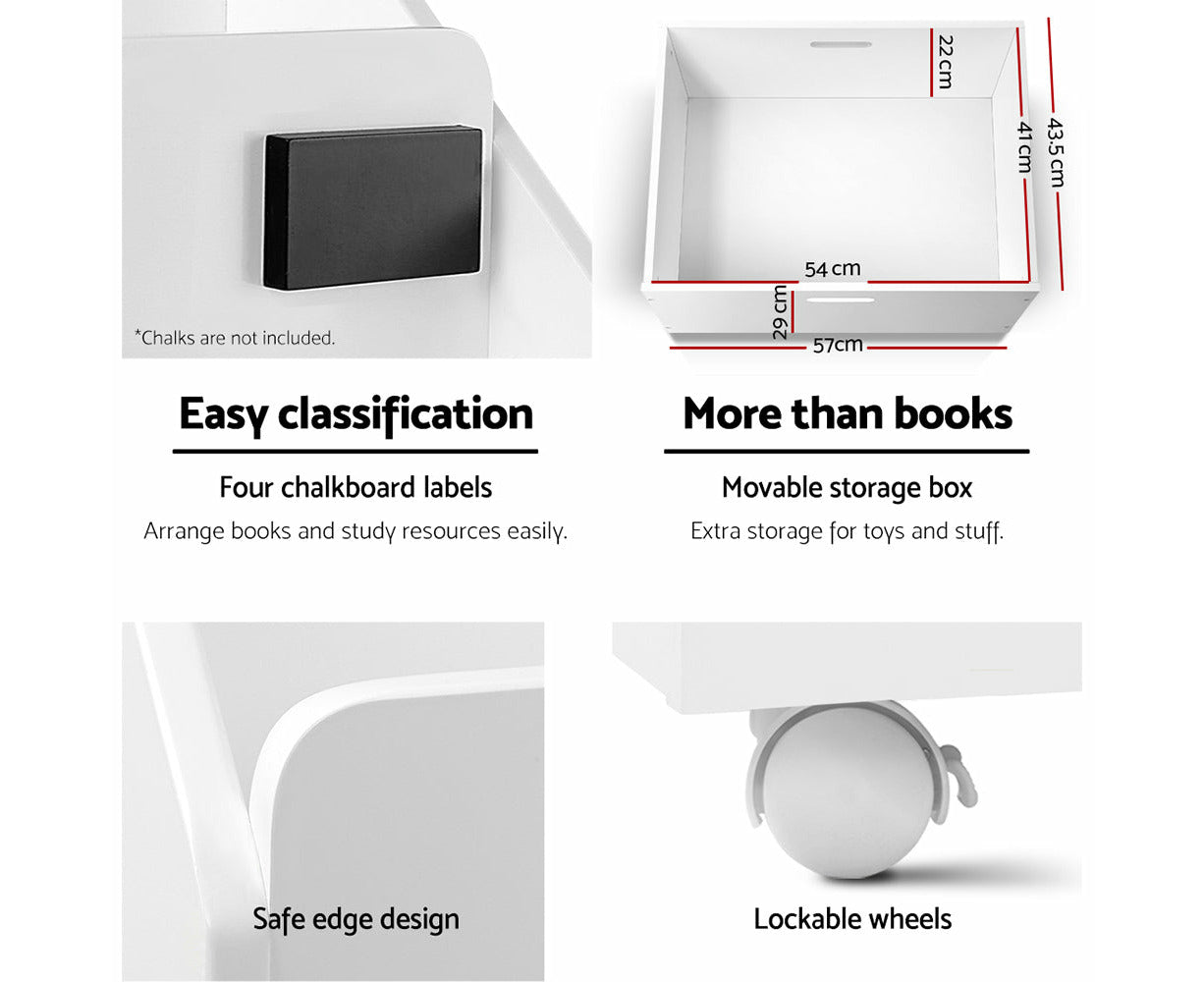 4 Tiers Kids Bookshelf Storage Organiser Children Bookcase Drawers Display