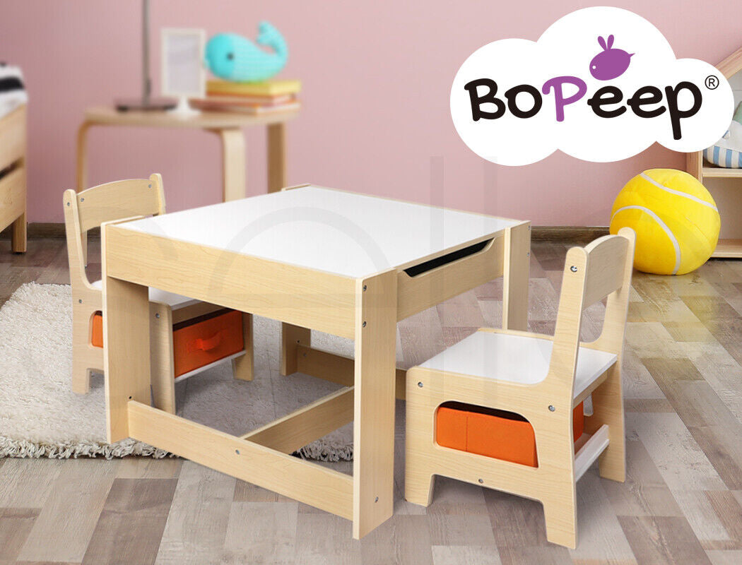 Bopeep Kids Table and Chair Set Storage Box Toys Play Activity Desk Wooden Study