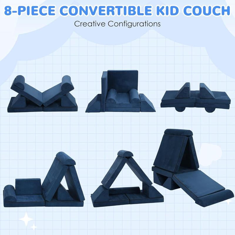 Rengue 8 PCS Modular Kids Play Couch, DIY Modular Toddler Couch for Glow in the Dark, Baby Play Couch Glow Sofa, Easy to Build Magical Forts in Your Playroom, Bedroom, Indoor, Nursery, 3 Shapes