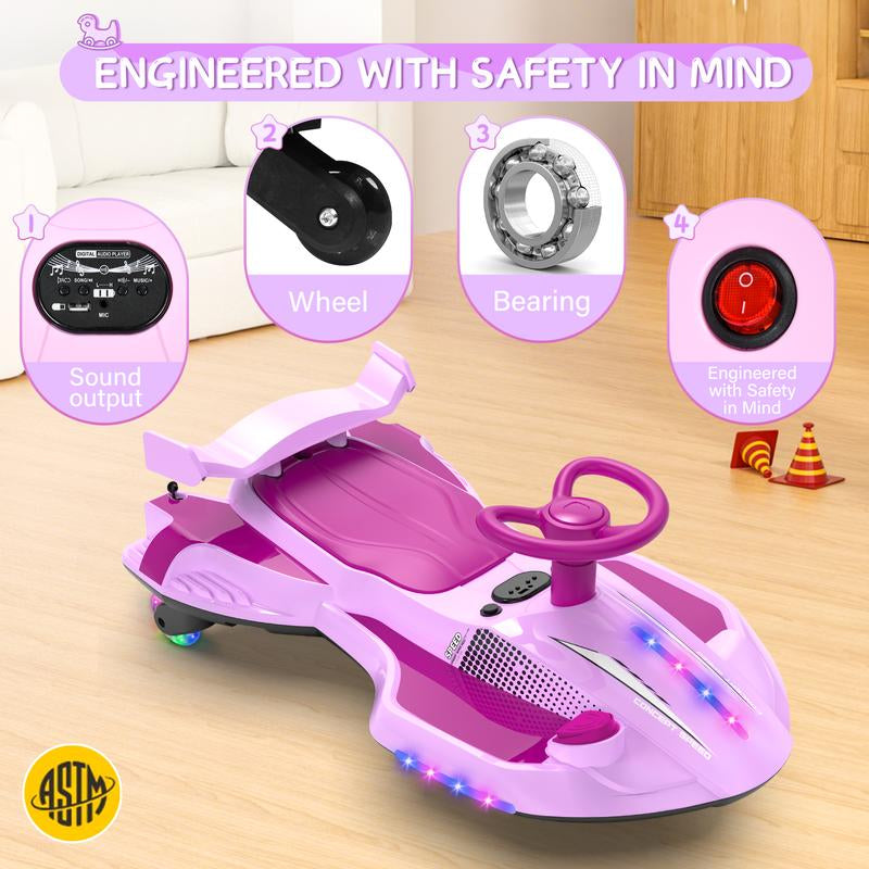 12V Electric Wiggle Car with Pedal, 2 in 1 Wiggle Car Ride on Toys for Kids Ages 3 and Up, Anti-Rollover Flashing Wheels, Bluetooth, Music2