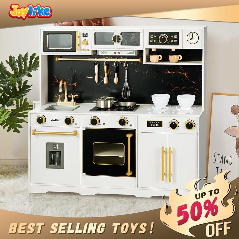 Joylike Wooden Play Kitchen Toys for Kids, with Wooden Kitchen Utensils
