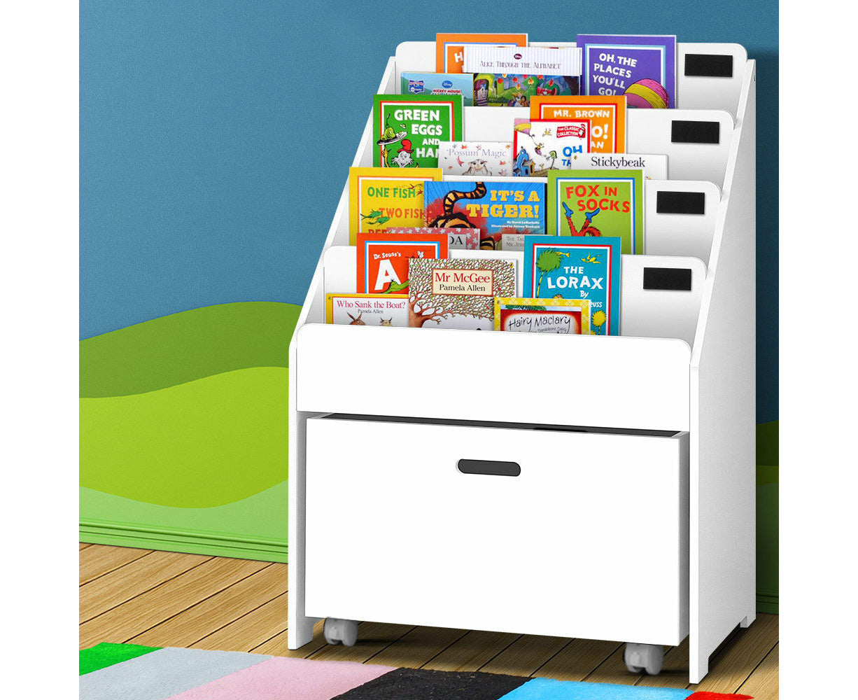 4 Tiers Kids Bookshelf Storage Organiser Children Bookcase Drawers Display