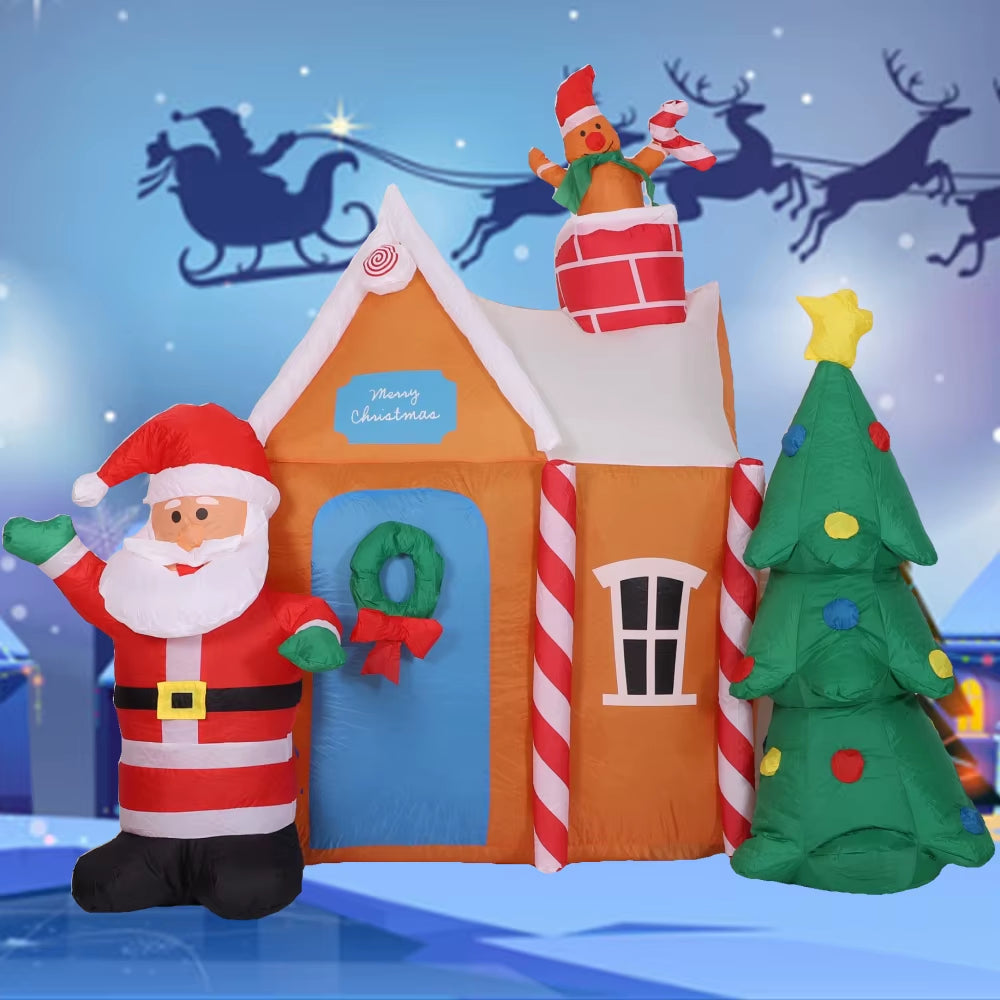 1.8M Christmas Inflatable Outdoor House Santa Claus with Lights Inflatable Christmas Tree Indoors Decor for Home Garden Holiday