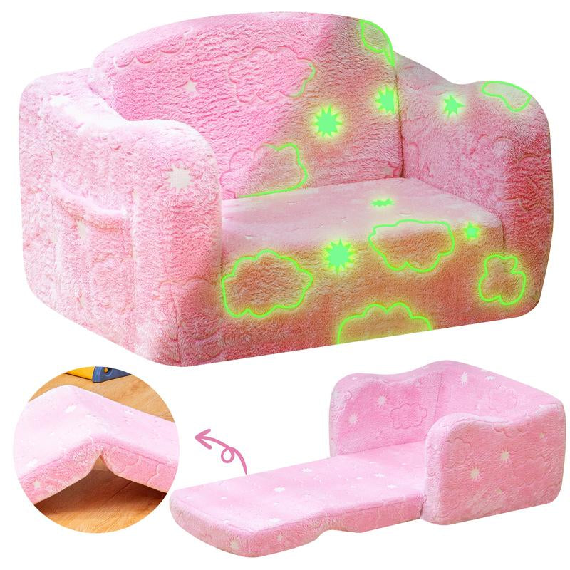 Lamerge Modular Play Couch for Kids 3+ Years Old, Glow in the Dark Play Couch, Fold Out Couch for Kids, Convertible Kids Fold Out Play Foam and Floor Cushion for Bedroom and Playroom