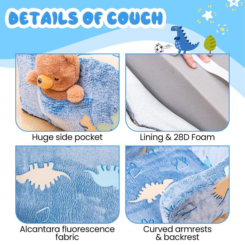 Lamerge Modular Play Couch for Kids 3+ Years Old, Glow in the Dark Play Couch, Fold Out Couch for Kids, Convertible Kids Fold Out Play Foam and Floor Cushion for Bedroom and Playroom