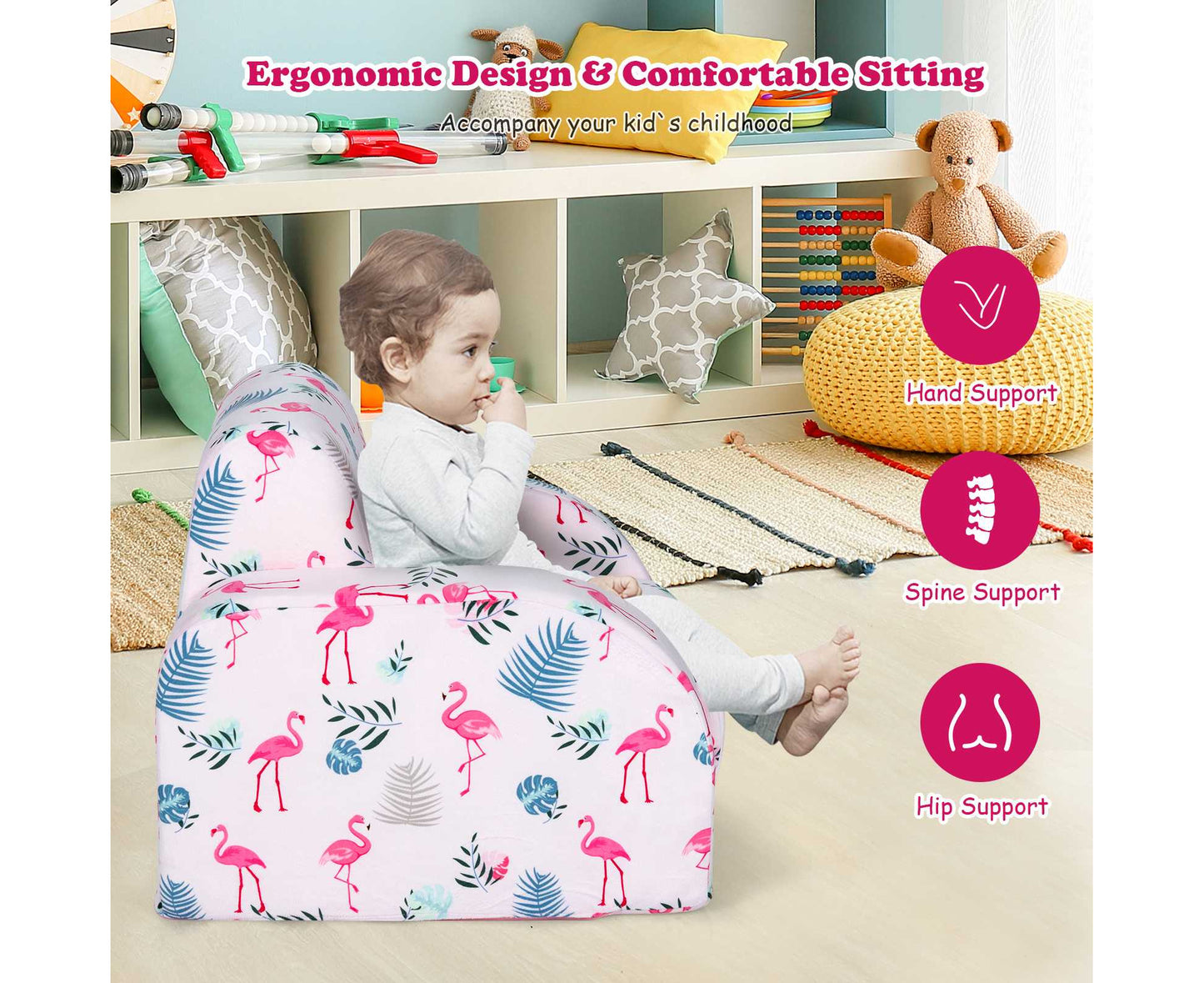 3 in 1 Kids Flip Out Sofa Chair Children Convertible Armchair Sofa Bed Lounge Couch for Reading Playing & Napping,Pink
