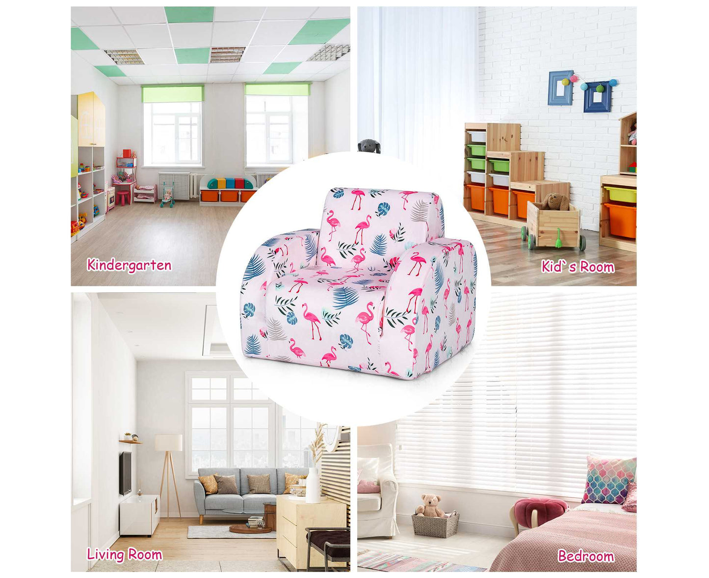3 in 1 Kids Flip Out Sofa Chair Children Convertible Armchair Sofa Bed Lounge Couch for Reading Playing & Napping,Pink