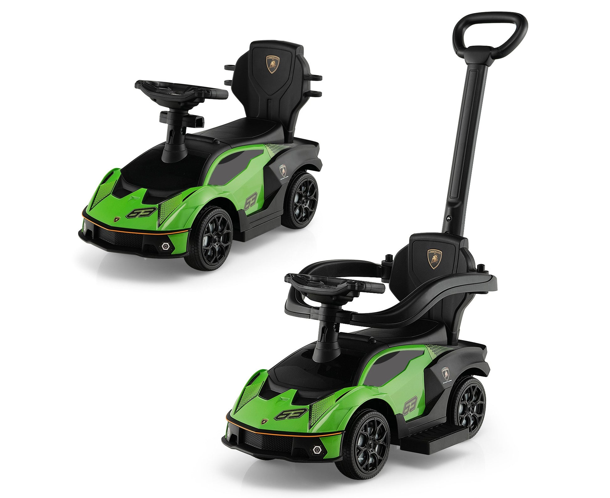 Kids Ride on Push Car Stroller Sliding Walking Toy Lamborghini Licensed W/Storage Box & Safety Guardrails Green